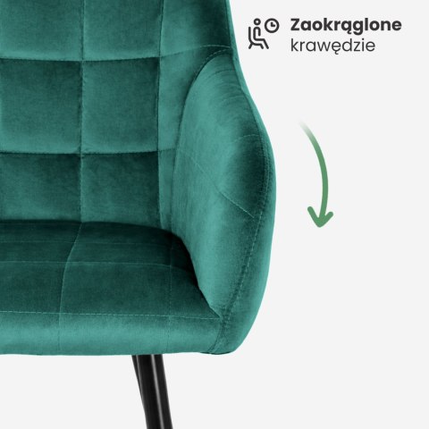 2x Krzesło tapicerowane z przeszyciami kwadratowymi Butelkowa Zieleń LUXANO Czarne nogi