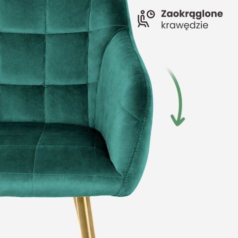2x Krzesło tapicerowane z przeszyciami kwadratowymi Butelkowa Zieleń LUXANO Złote nogi