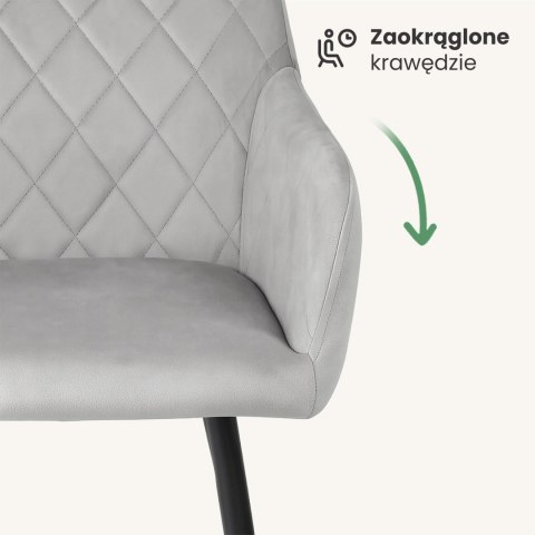 2x Welurowe krzesło tapicerowane pikowane w romby Szare VELTO Czarne nogi