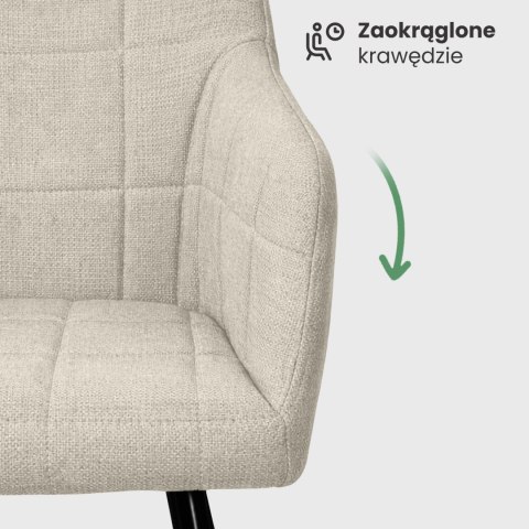 2x Krzesło tapicerowane z przeszyciami kwadratowymi Beżowe LUXANO Czarne nogi tkanina Lumos