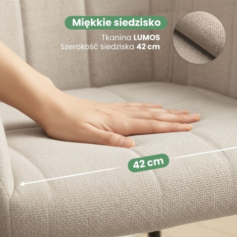2x Krzesło tapicerowane z przeszyciami kwadratowymi Beżowe LUXANO Czarne nogi tkanina Lumos