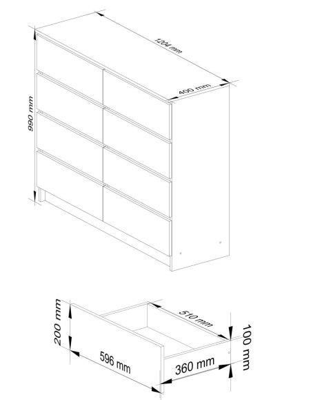 KOMODA K 120 cm 8 SZUFLAD PK DĄB SONOMA