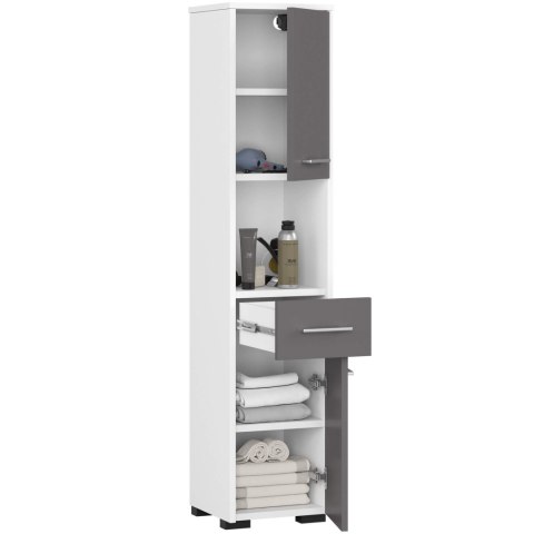 REGAŁ ŁAZIENKA FIN SŁUPEK 30 2D 1SZ 1W 140cm PK BIAŁY / SZARY
