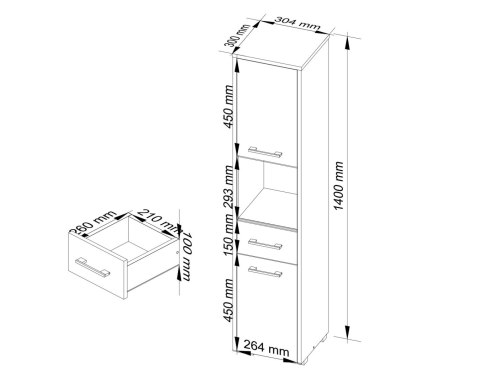 REGAŁ ŁAZIENKA FIN SŁUPEK 30 2D 1SZ 1W 140cm PK BIAŁY / SZARY