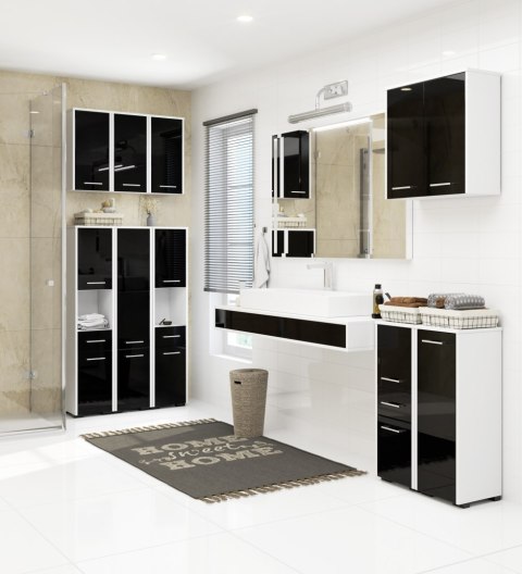 REGAŁ ŁAZIENKA FIN SŁUPEK 30 2D 1SZ 1W 140cm PK CZARNY POŁYSK