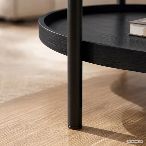 Stolik kawowy loftowy CORTADO 90 cm owalny z półką czarny czarne nogi