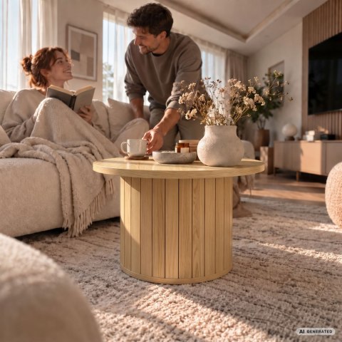 Stolik kawowy okrągły NUBO 60 cm Naturalne Drewno