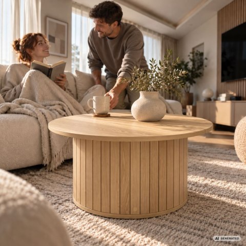 Stolik kawowy okrągły NUBO 80 cm Naturalne Drewno