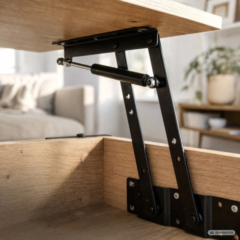 Stolik kawowy z podnoszonym blatem DENVER 92 cm prostokątny z półką Dąb Artisan czarne nogi