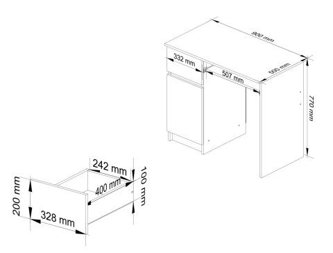 BIURKO KOMPUTEROWE 90 cm PIKSEL LEWE PK SONOMA / BIAŁE