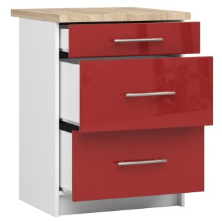 Szafka OLIWIA S60 3SZ + BLAT BIAŁA / CZERWONY POŁYSK