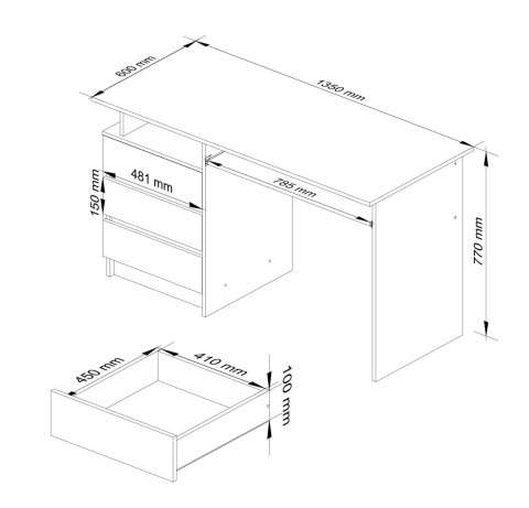 BIURKO CLP 135cm PK BIAŁE