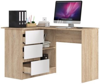BIURKO NAROŻNE B16 124 cm LEWE 3 SZUFLADY PK DĄB SONOMA / BIAŁE