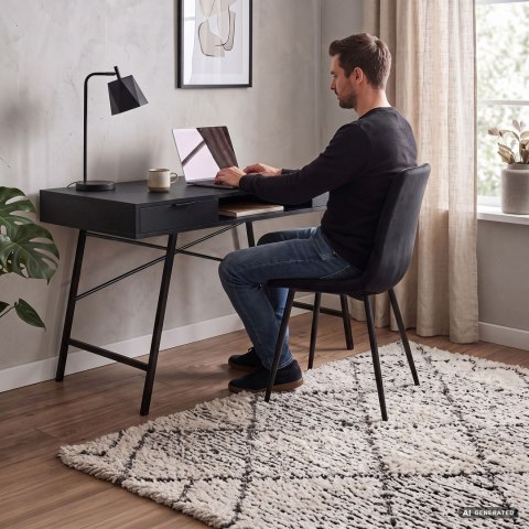 Biurko industrialne komputerowe Czarne Furnex ARDEN 120 cm 2 szuflady 1 półka Czarne nogi