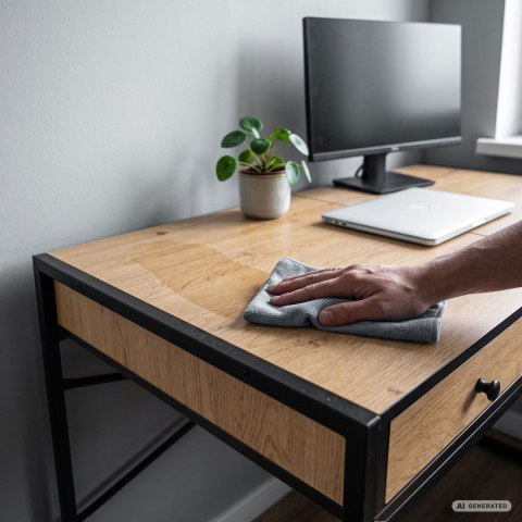Biurko industrialne komputerowe Dąb Craft ELONIS 123 cm 2 szuflady 1 półka Czarne nogi