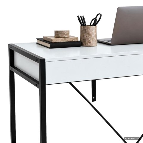 Biurko komputerowe LOFT PURE Białe 124 cm 2 szuflady czarne nogi styl industrialny 124x50x80 cm