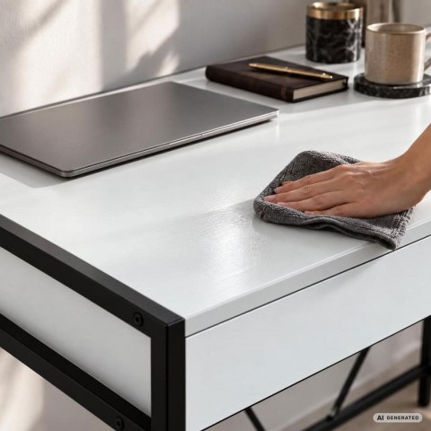 Biurko komputerowe LOFT PURE Białe 124 cm 2 szuflady czarne nogi styl industrialny 124x50x80 cm