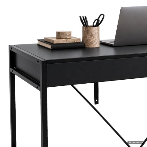 Biurko komputerowe LOFT PURE Czarne 124 cm 2 szuflady czarne nogi styl industrialny 124x50x80 cm