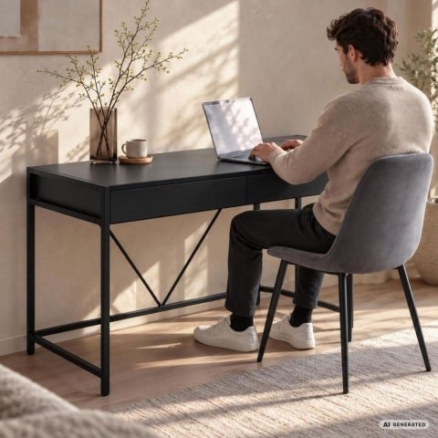 Biurko komputerowe LOFT PURE Czarne 124 cm 2 szuflady czarne nogi styl industrialny 124x50x80 cm