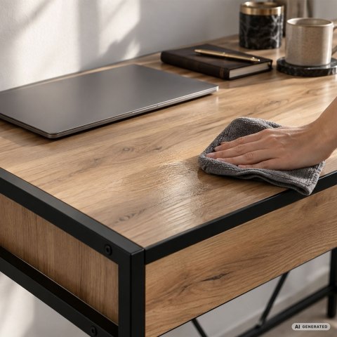 Biurko komputerowe LOFT PURE Dąb Craft 124 cm 2 szuflady czarne nogi styl industrialny 124x50x80 cm