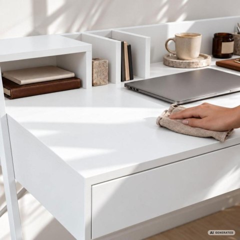 Biurko komputerowe ORIX Białe 124 cm 2 szuflady 1 półka białe nogi styl industrialny 124x48x91,5 cm