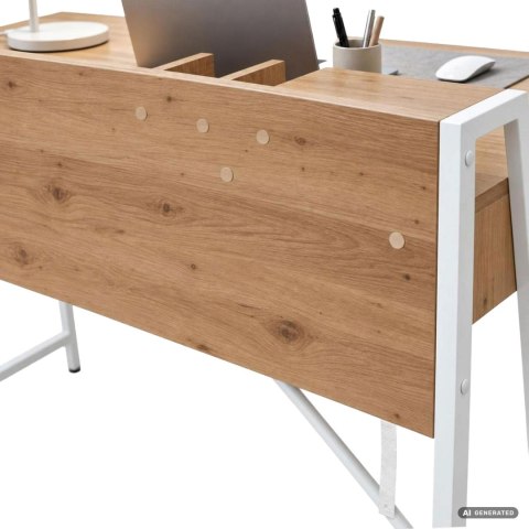 Biurko komputerowe ORIX Dąb Artisan 124 cm 2 szuflady 1 półka białe nogi styl industrialny 124x48x91,5 cm