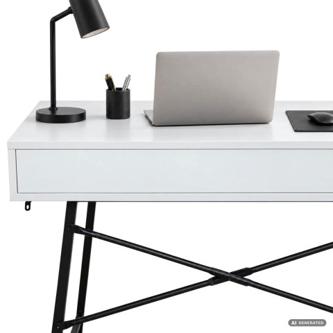 Biurko komputerowe RAX Białe 100 cm 2 szuflady czarne nogi styl industrialny 100x48x80,5 cm