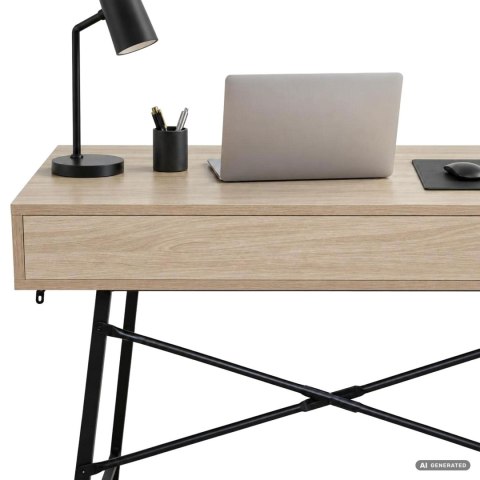 Biurko komputerowe RAX Dąb Sonoma 100 cm 2 szuflady czarne nogi styl industrialny 100x48x80,5 cm