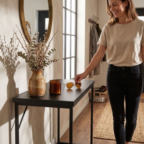 Konsola stolik loftowy ORIGO 90 cm Czarna Czarne nogi