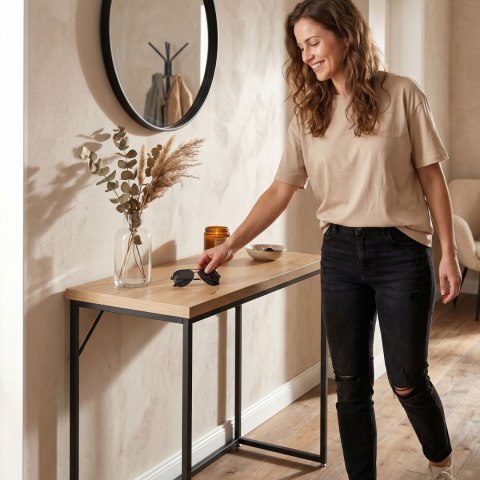 Konsola stolik loftowy ORIGO 90 cm Dąb Artisan Czarne nogi