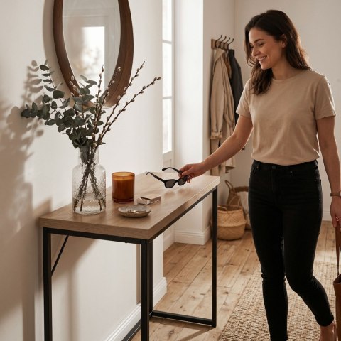 Konsola stolik loftowy ORIGO 90 cm Dąb Sonoma Czarne nogi