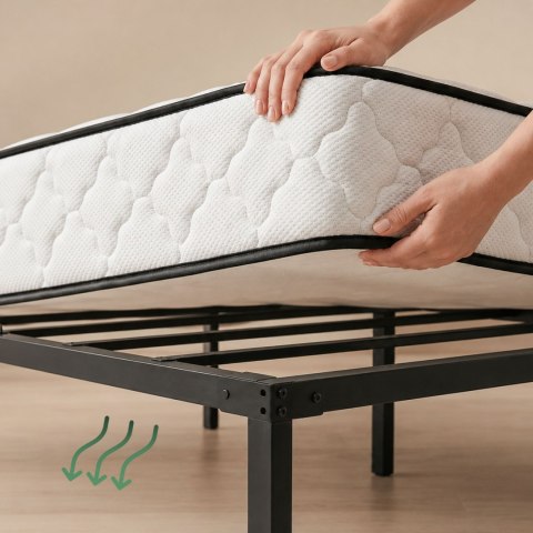 Łóżko Metalowe 140x190 cm Łóżko Gościnne Składane Metalowy Stelaż i Rama Czarne 9 nóżek 20 listew
