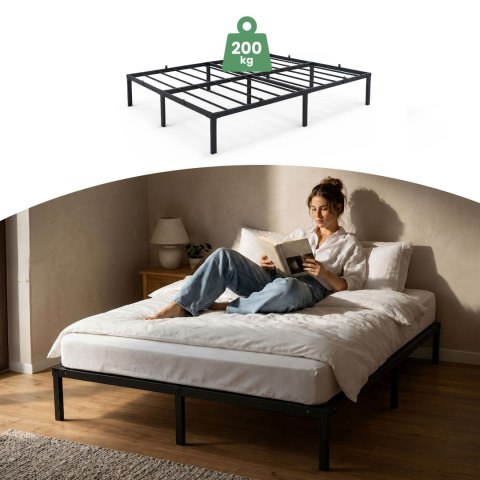 Łóżko Metalowe 140x190 cm Łóżko Gościnne Składane Metalowy Stelaż i Rama Czarne 9 nóżek 20 listew