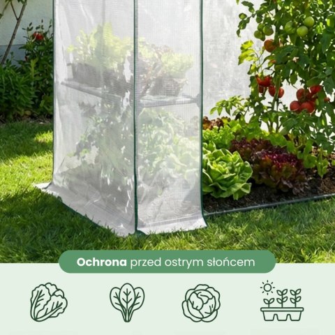 Mini szklarnia ogrodowa foliowa domek z półkami 1 drzwi Biała 143x73x195 cm